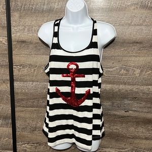 Black and white striped racer back tank top